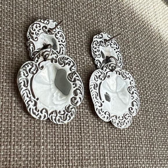 Art Nouveau Sterling Silver Drop Luggage tag style Large spoon Earrings - Picture 6 of 6